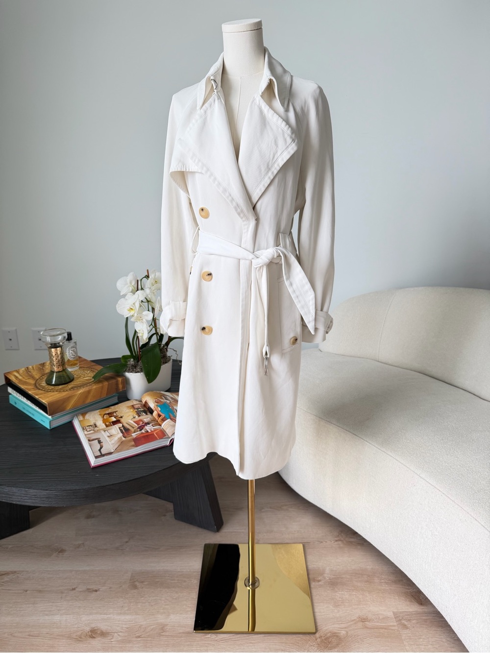 IRO Williams Ivory Belted Trench Coat Jacket Size 38 EU Double Breasted $895